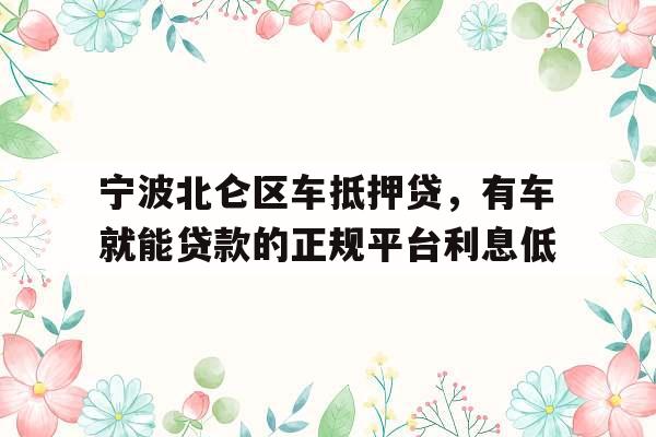 宁波北仑区车抵押贷，有车就能贷款的正规平台利息低