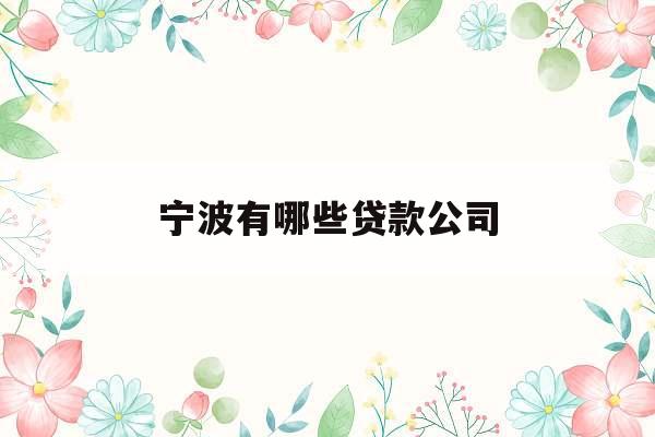 宁波有哪些贷款公司