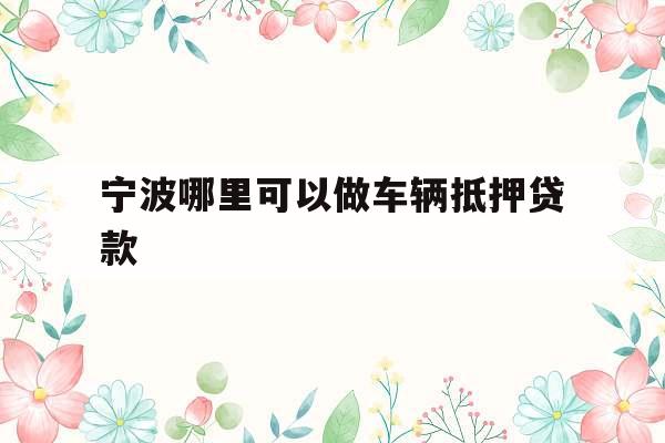 宁波哪里可以做车辆抵押贷款