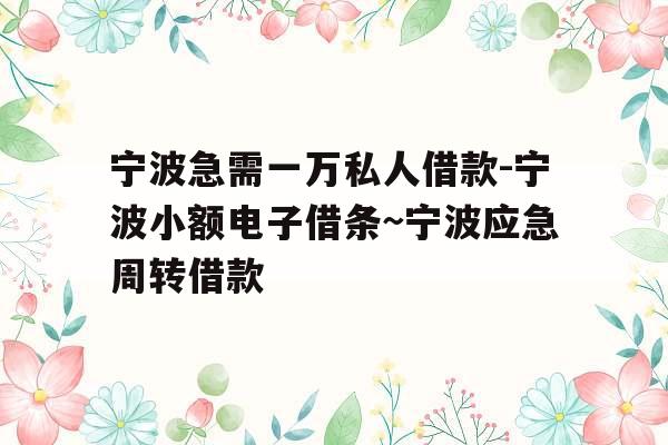 宁波急需一万私人借款-宁波小额电子借条~宁波应急周转借款