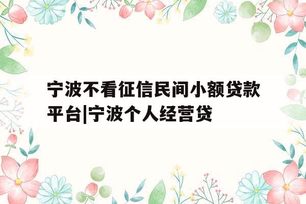 宁波不看征信民间小额贷款平台|宁波个人经营贷
