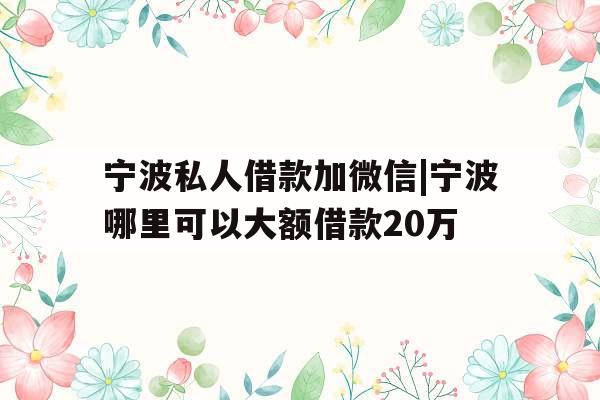 宁波私人借款加微信|宁波哪里可以大额借款20万