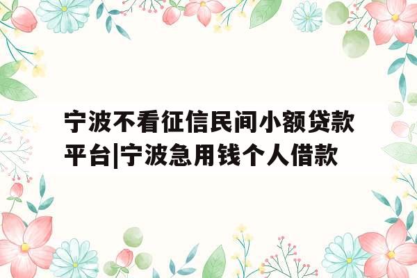 宁波不看征信民间小额贷款平台|宁波急用钱个人借款