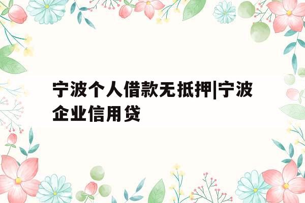 宁波个人借款无抵押|宁波企业信用贷