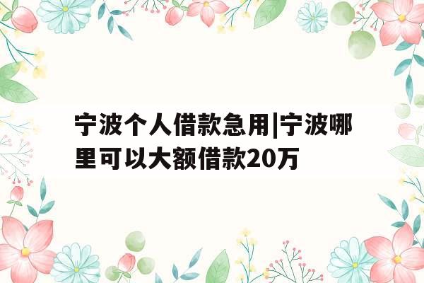 宁波个人借款急用|宁波哪里可以大额借款20万
