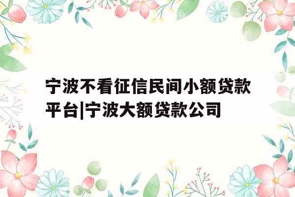 宁波不看征信民间小额贷款平台|宁波大额贷款公司