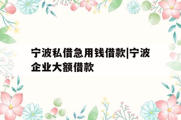 宁波私借急用钱借款|宁波企业大额借款