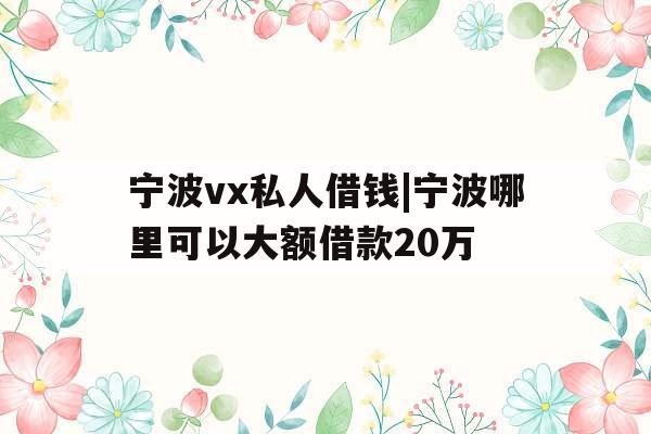 宁波vx私人借钱|宁波哪里可以大额借款20万