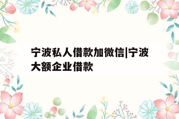 宁波私人借款加微信|宁波大额企业借款