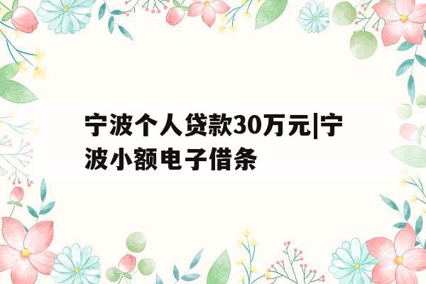 宁波个人贷款30万元|宁波小额电子借条