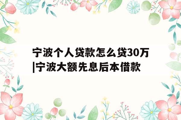 宁波个人贷款怎么贷30万|宁波大额先息后本借款