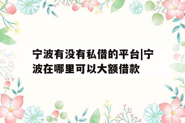 宁波有没有私借的平台|宁波在哪里可以大额借款