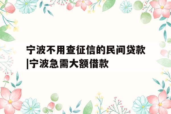 宁波不用查征信的民间贷款|宁波急需大额借款