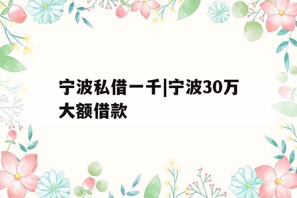 宁波私借一千|宁波30万大额借款