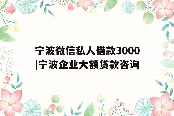 宁波微信私人借款3000|宁波企业大额贷款咨询