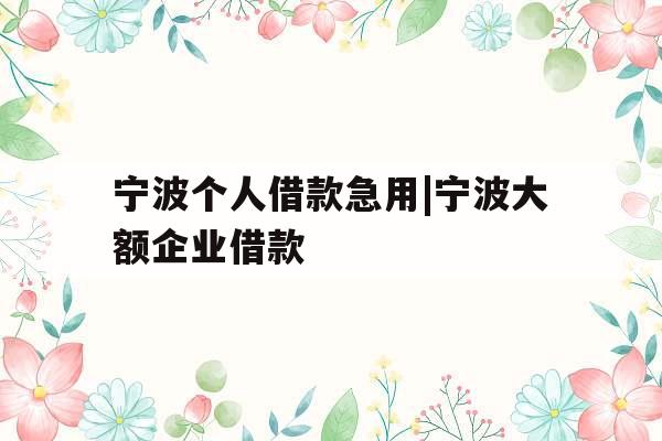 宁波个人借款急用|宁波大额企业借款