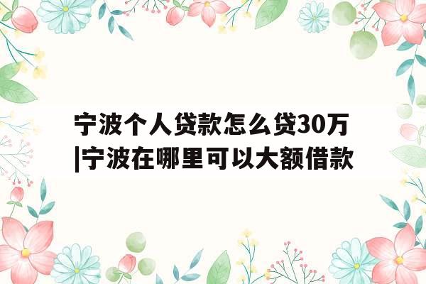 宁波个人贷款怎么贷30万|宁波在哪里可以大额借款