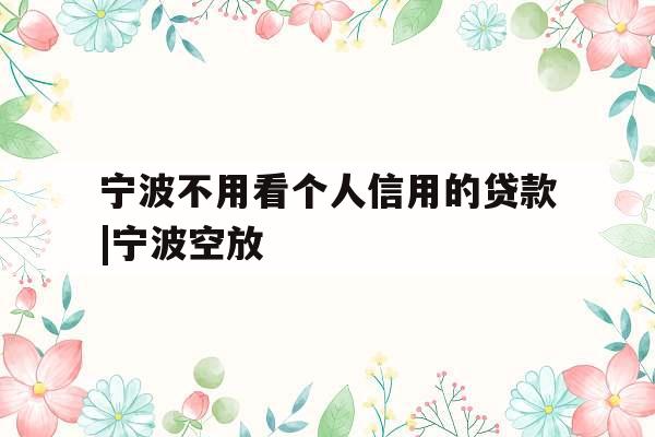 宁波不用看个人信用的贷款|宁波空放