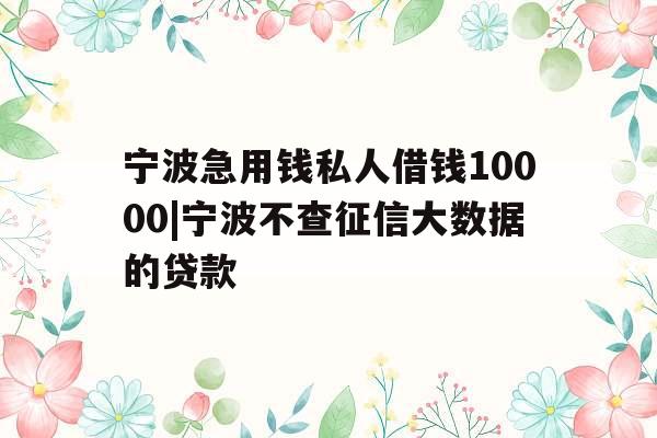 宁波急用钱私人借钱10000|宁波不查征信大数据的贷款