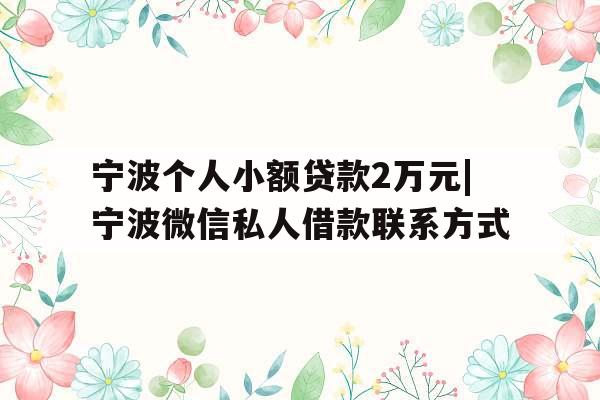 宁波个人小额贷款2万元|宁波微信私人借款联系方式