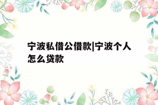 宁波私借公借款|宁波个人怎么贷款