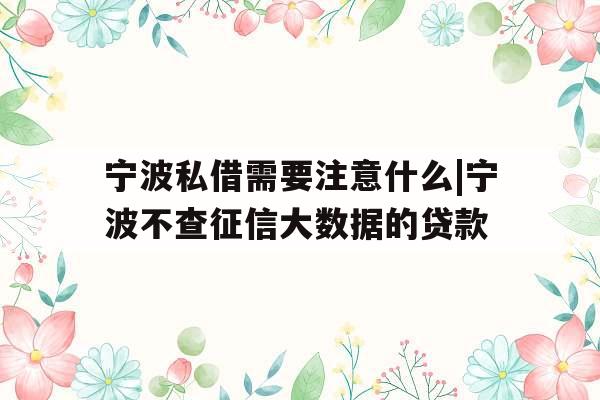 宁波私借需要注意什么|宁波不查征信大数据的贷款