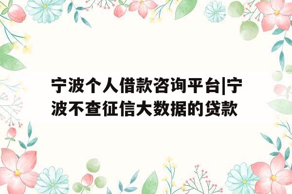 宁波个人借款咨询平台|宁波不查征信大数据的贷款