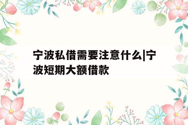 宁波私借需要注意什么|宁波短期大额借款