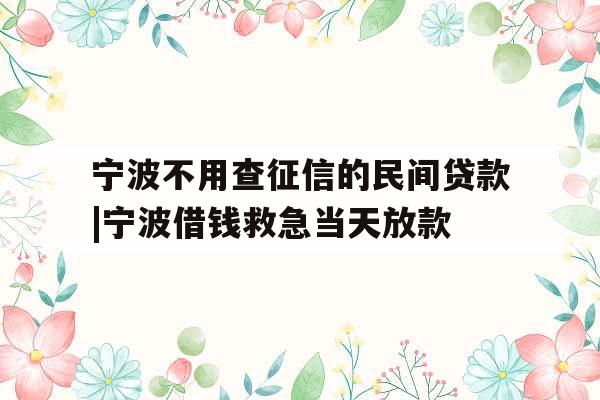 宁波不用查征信的民间贷款|宁波借钱救急当天放款