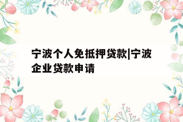 宁波个人免抵押贷款|宁波企业贷款申请