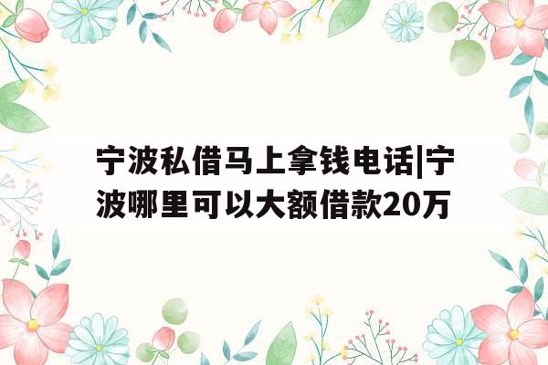 宁波私借马上拿钱电话|宁波哪里可以大额借款20万