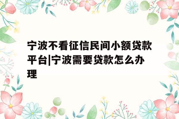 宁波不看征信民间小额贷款平台|宁波需要贷款怎么办理