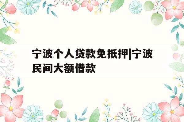 宁波个人贷款免抵押|宁波民间大额借款