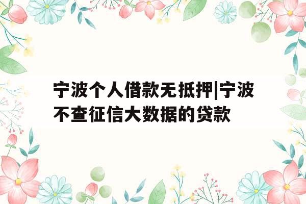 宁波个人借款无抵押|宁波不查征信大数据的贷款