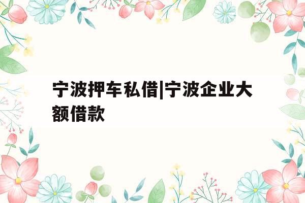 宁波押车私借|宁波企业大额借款