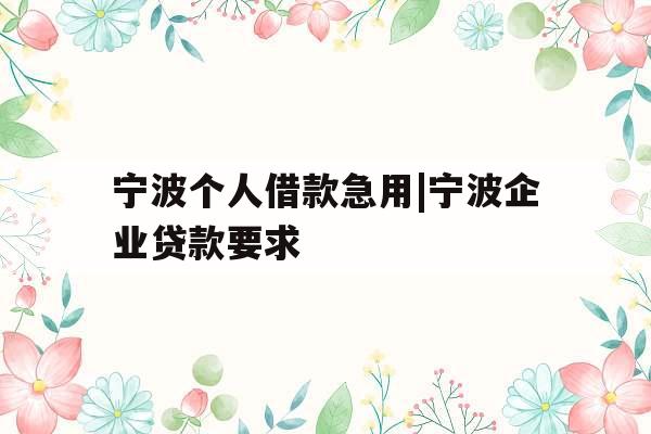 宁波个人借款急用|宁波企业贷款要求