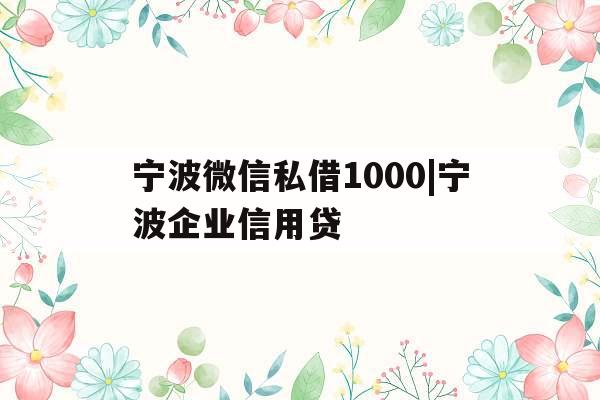 宁波微信私借1000|宁波企业信用贷