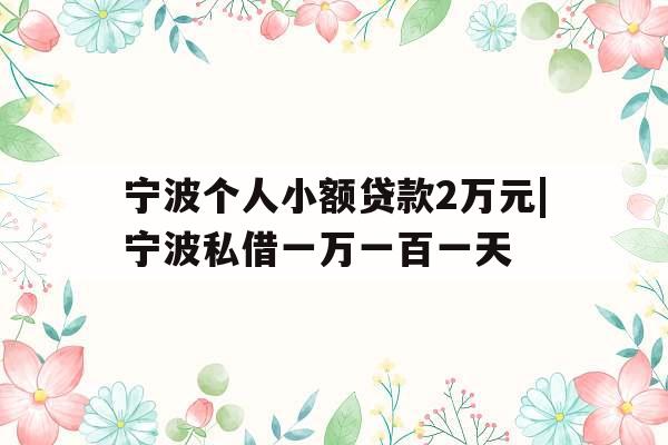 宁波个人小额贷款2万元|宁波私借一万一百一天