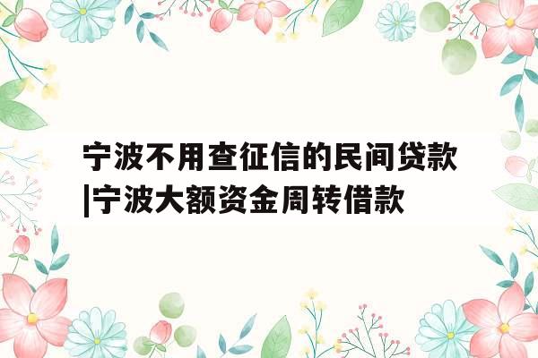 宁波不用查征信的民间贷款|宁波大额资金周转借款