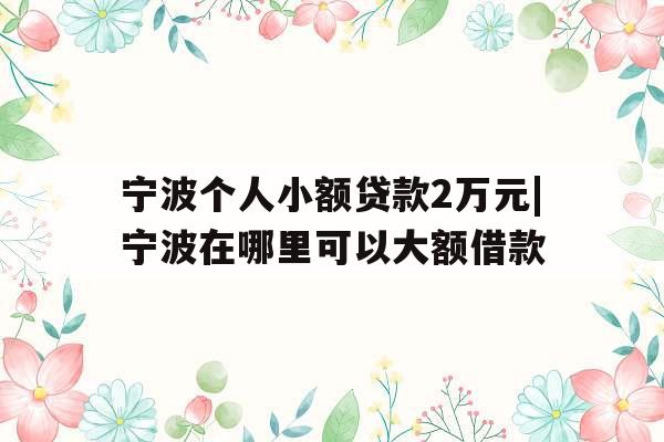 宁波个人小额贷款2万元|宁波在哪里可以大额借款