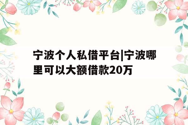 宁波个人私借平台|宁波哪里可以大额借款20万