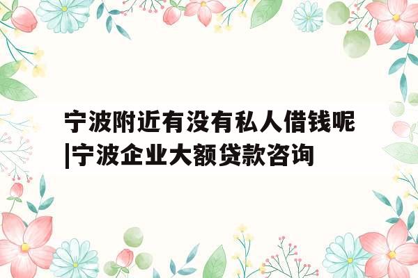 宁波附近有没有私人借钱呢|宁波企业大额贷款咨询