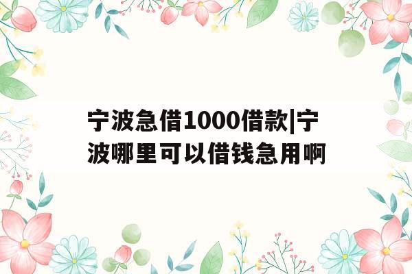 宁波急借1000借款|宁波哪里可以借钱急用啊