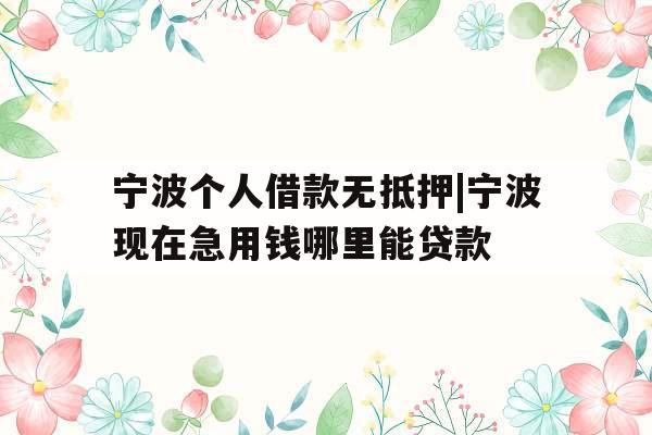 宁波个人借款无抵押|宁波现在急用钱哪里能贷款