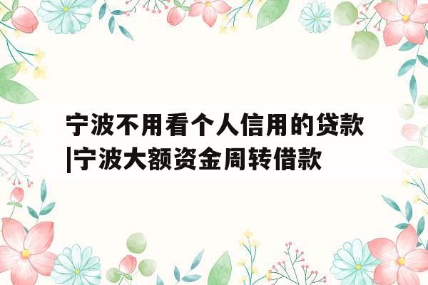 宁波不用看个人信用的贷款|宁波大额资金周转借款