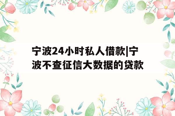 宁波24小时私人借款|宁波不查征信大数据的贷款