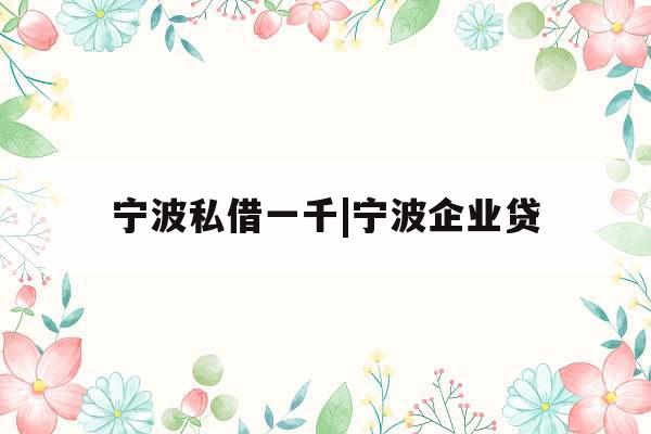 宁波私借一千|宁波企业贷