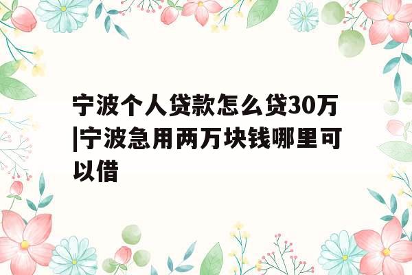 宁波个人贷款怎么贷30万|宁波急用两万块钱哪里可以借