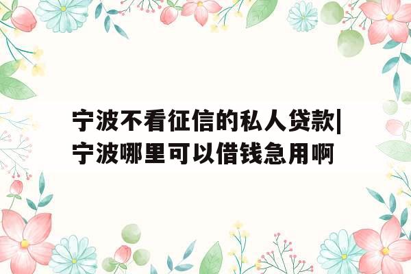宁波不看征信的私人贷款|宁波哪里可以借钱急用啊