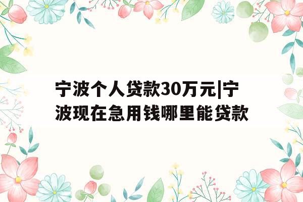 宁波个人贷款30万元|宁波现在急用钱哪里能贷款